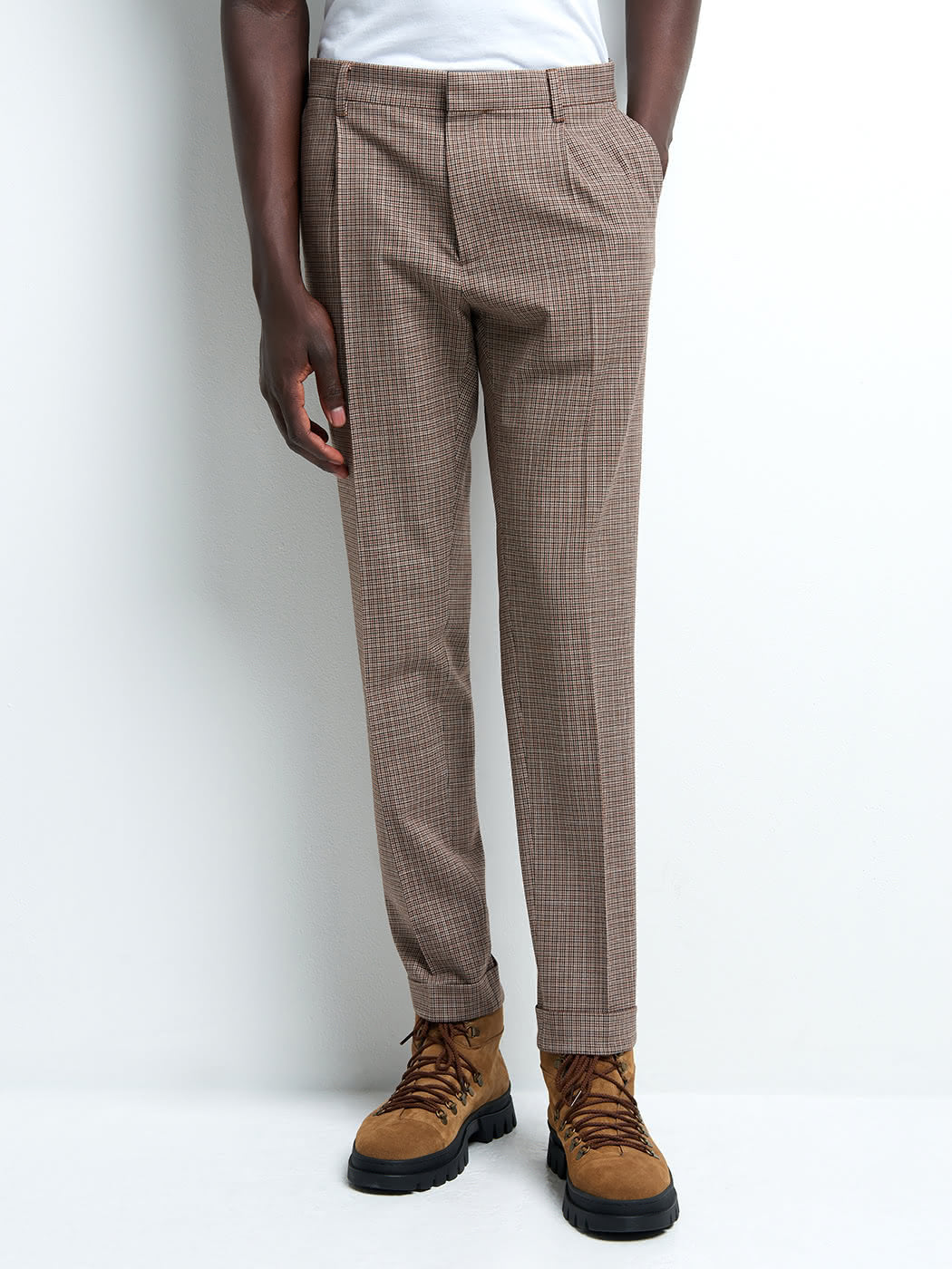 Pantalon Slack en coton élasthane carreaux