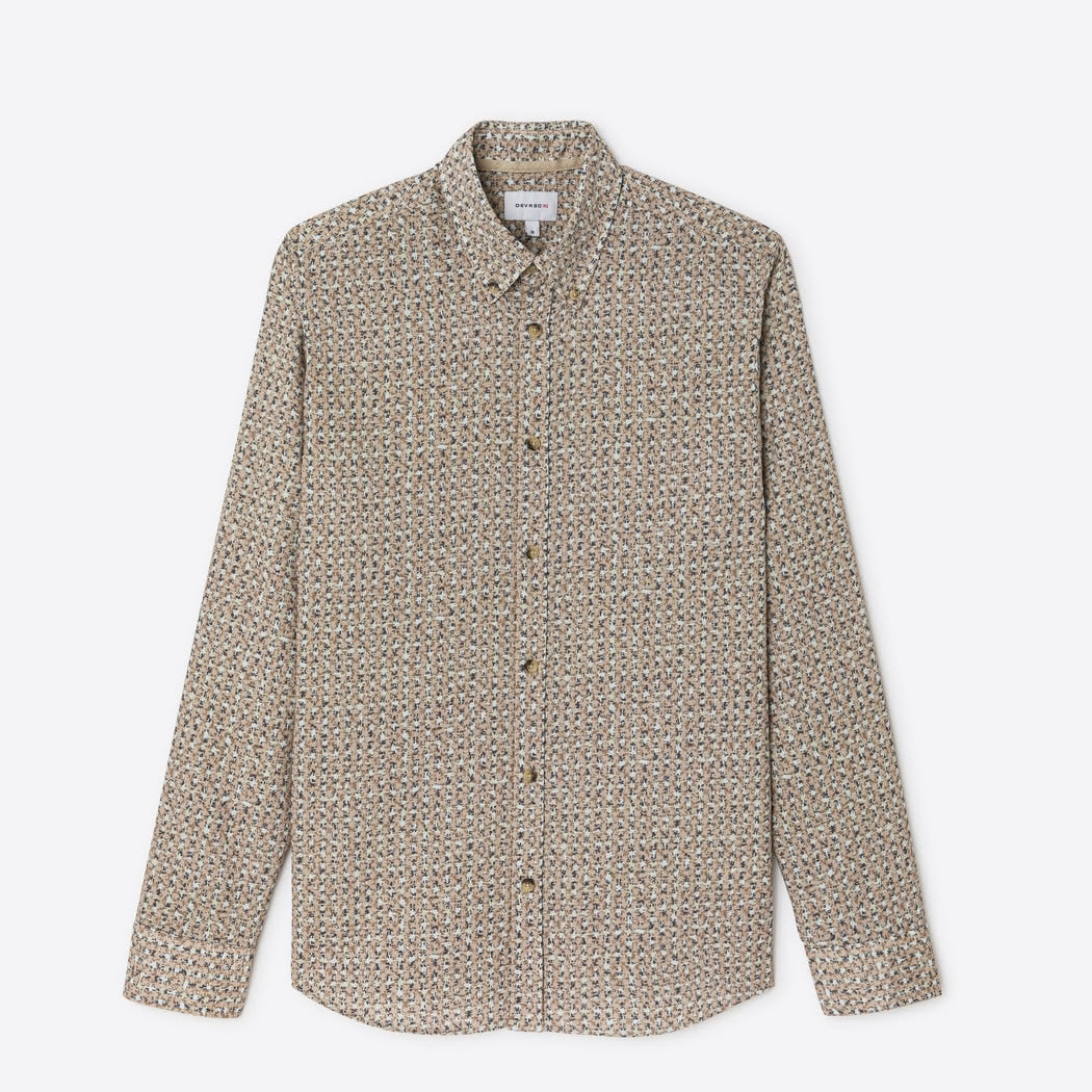 Chemise homme slim 100% coton fantaisie Devred adaptée handicap, habillage facilité pour mobilité réduite des épaules – Adapt and Joy