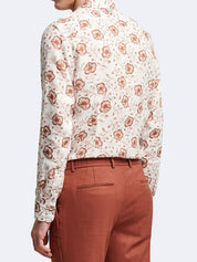 Chemise homme slim 100% lin fleurie orange abricot Devred, adaptée handicap par Adapt and Joy