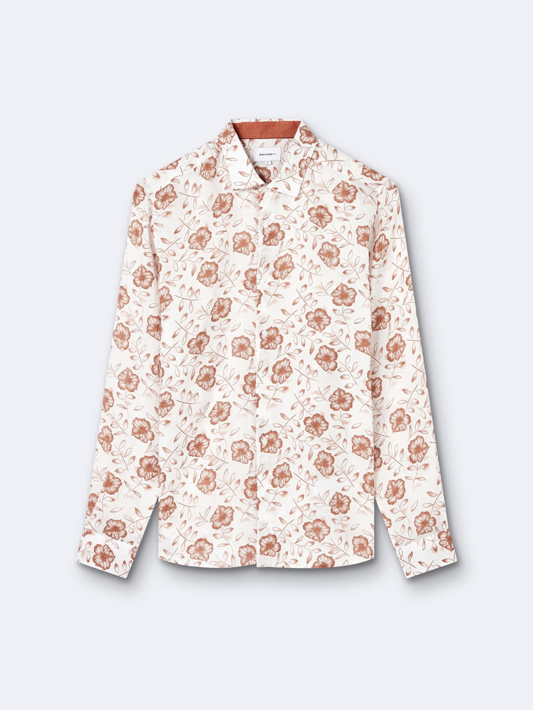 Chemise homme slim 100% lin fleurie orange abricot Devred, adaptée handicap par Adapt and Joy