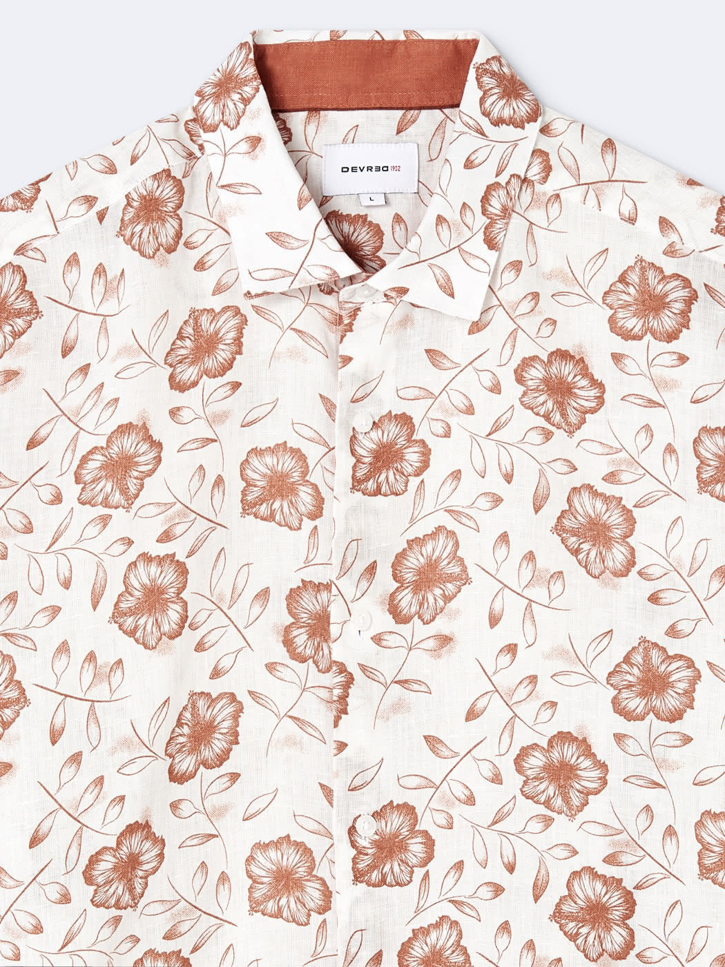 Chemise homme slim 100% lin fleurie orange abricot Devred, adaptée handicap par Adapt and Joy