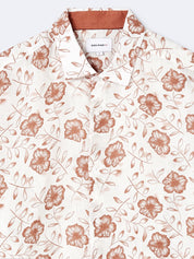 Chemise homme slim 100% lin fleurie orange abricot Devred, adaptée handicap par Adapt and Joy