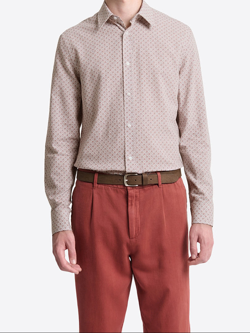 Chemise homme slim 100% coton fantaisie orange brûlé Devred adaptée handicap, fermeture velcro ou magnétique pour préhension difficile – Adapt and Joy