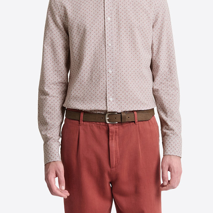 Chemise homme slim 100% coton fantaisie orange brûlé Devred adaptée handicap, fermeture velcro ou magnétique pour préhension difficile – Adapt and Joy
