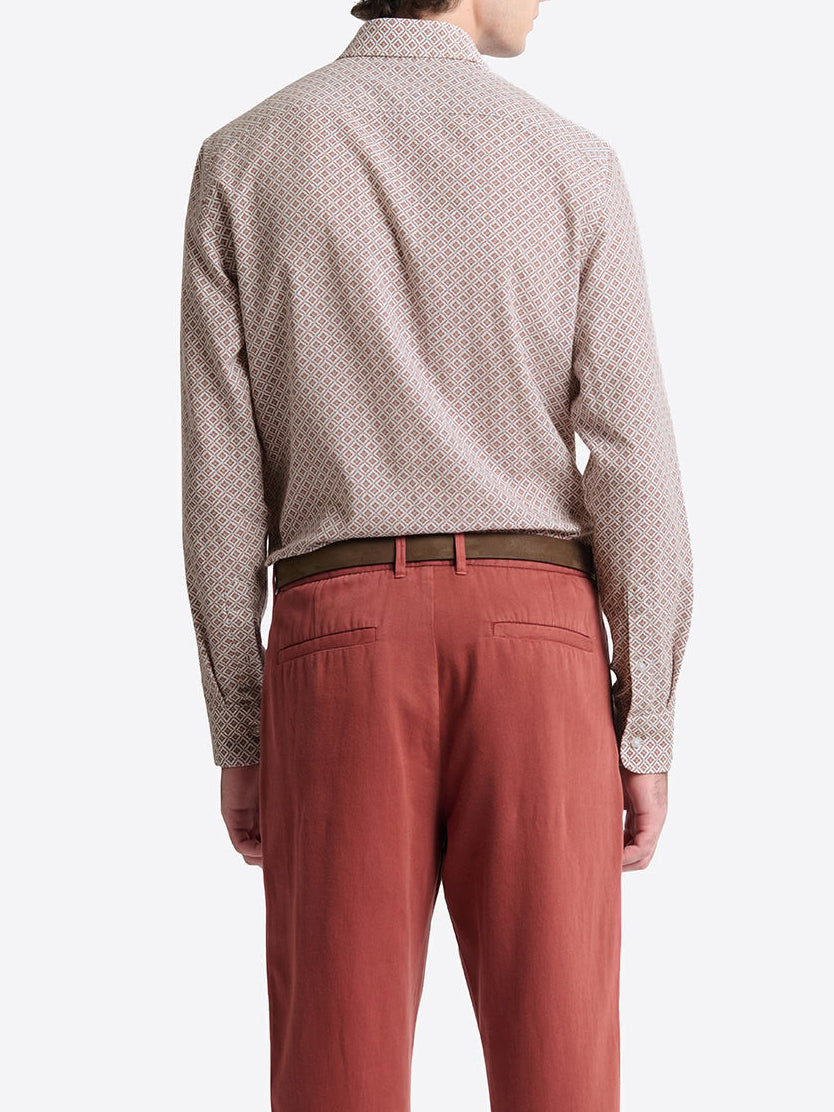 Chemise homme slim 100% coton fantaisie orange brûlé Devred, vêtement adapté personnes à mobilité réduite – Adapt and Joy