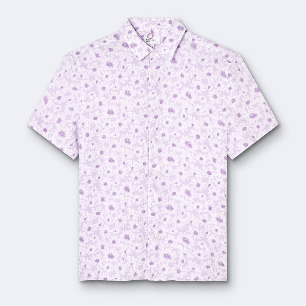 Chemise homme regular manches courtes 100% coton fleurie violet Devred adaptée handicap, habillage facilité pour mobilité réduite des épaules – Adapt and Joy