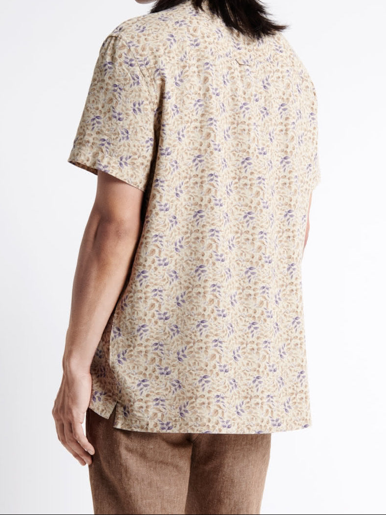 Chemise éco-responsable en lin - Imprimé Feuilles - Beige automne