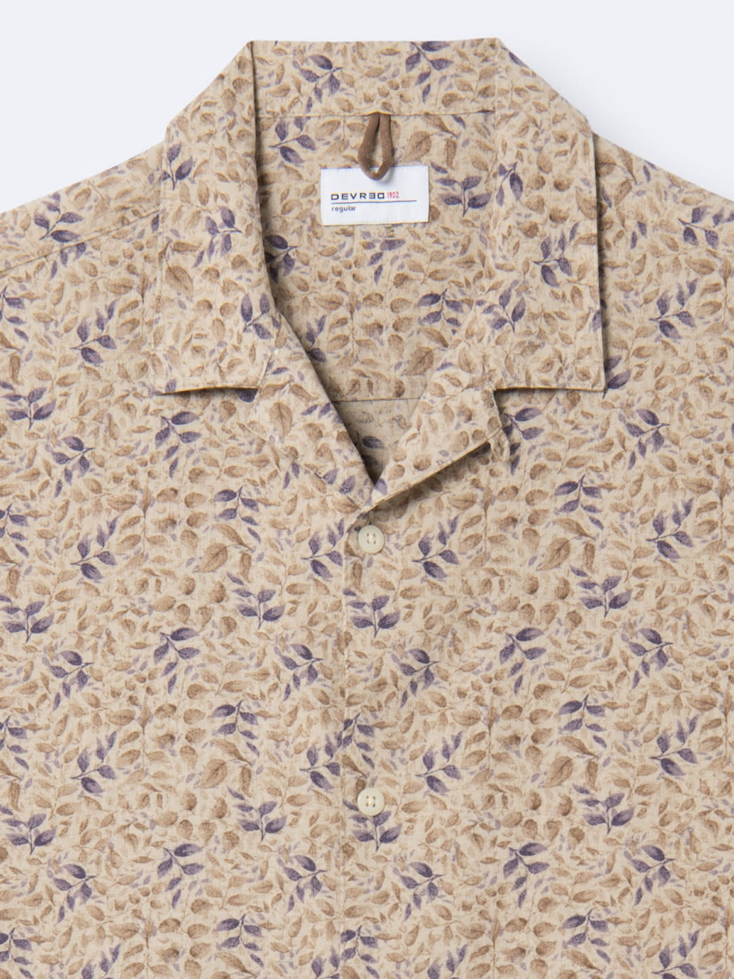Chemise éco-responsable en lin - Imprimé Feuilles - Beige automne