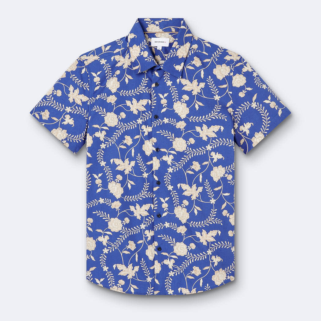 Chemise homme slim manches courtes 100% coton fleurie tissu français Devred adaptée handicap, habillage facilité pour mobilité réduite des épaules – Adapt and Joy