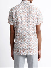 Chemise homme slim manches courtes 100% coton fleurie blanc cassé Devred adaptée handicap, version adaptée motricité fine réduite et hémiplégie – Adapt and Joy