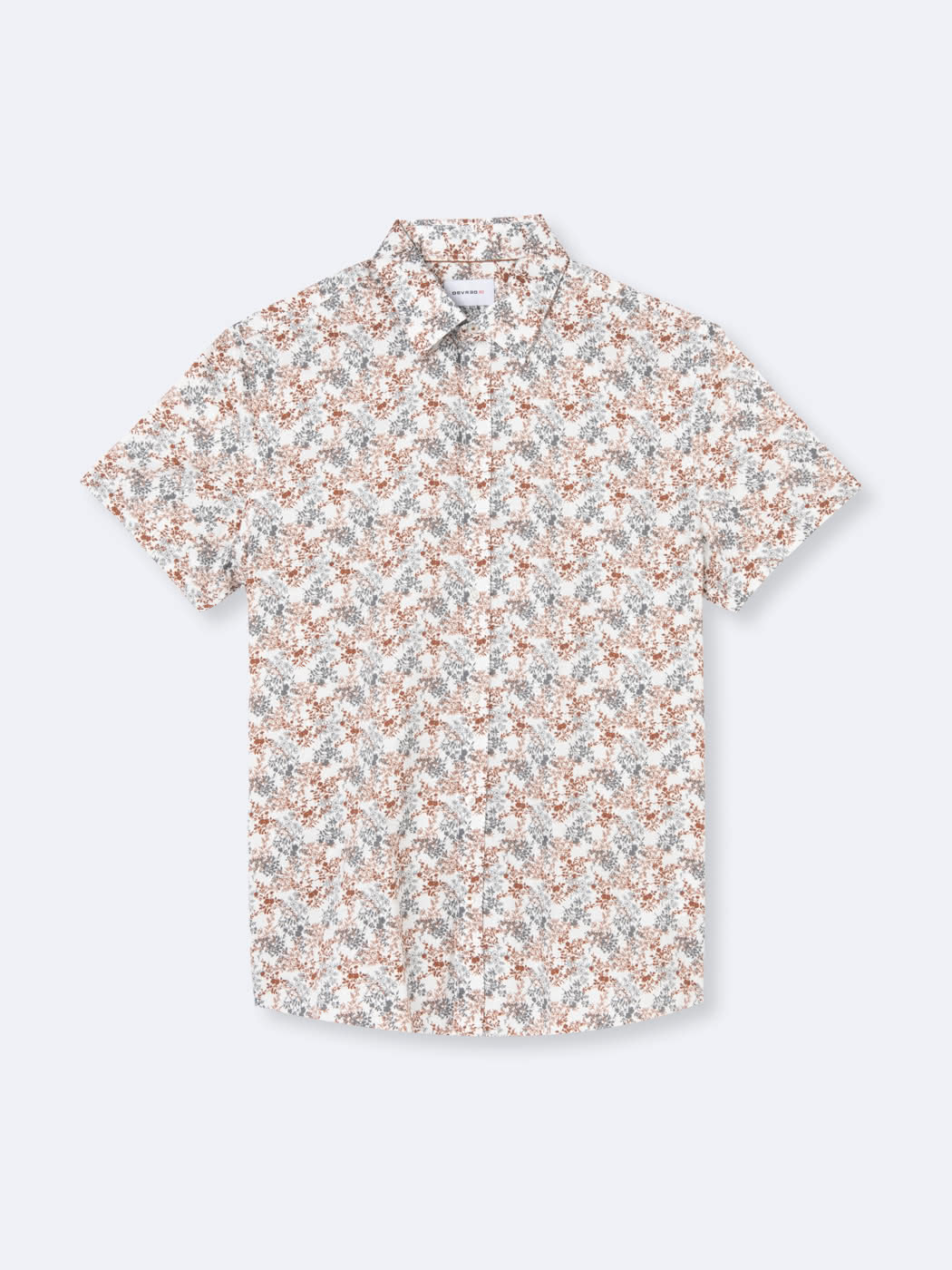Chemise homme slim manches courtes 100% coton fleurie blanc cassé Devred adaptée handicap, habillage facilité pour mobilité réduite des épaules – Adapt and Joy
