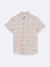 Chemise homme slim manches courtes 100% coton fleurie blanc cassé Devred adaptée handicap, habillage facilité pour mobilité réduite des épaules – Adapt and Joy