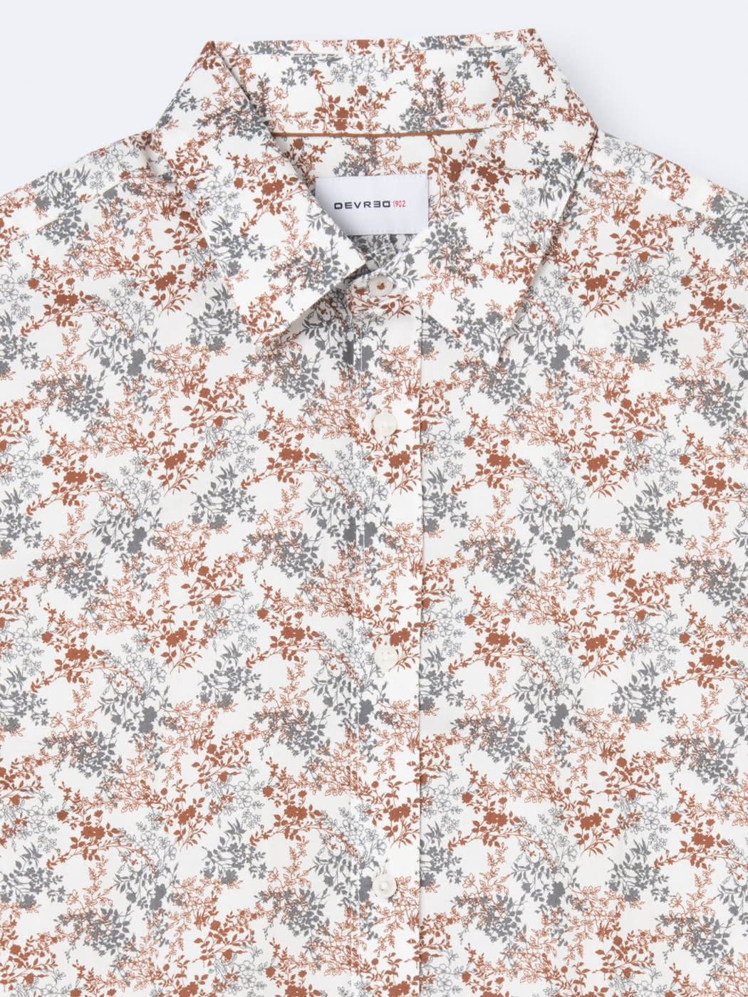 Chemise homme slim manches courtes 100% coton fleurie blanc cassé Devred adaptée handicap, fermeture velcro ou magnétique pour préhension difficile – Adapt and Joy