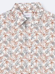 Chemise homme slim manches courtes 100% coton fleurie blanc cassé Devred adaptée handicap, fermeture velcro ou magnétique pour préhension difficile – Adapt and Joy