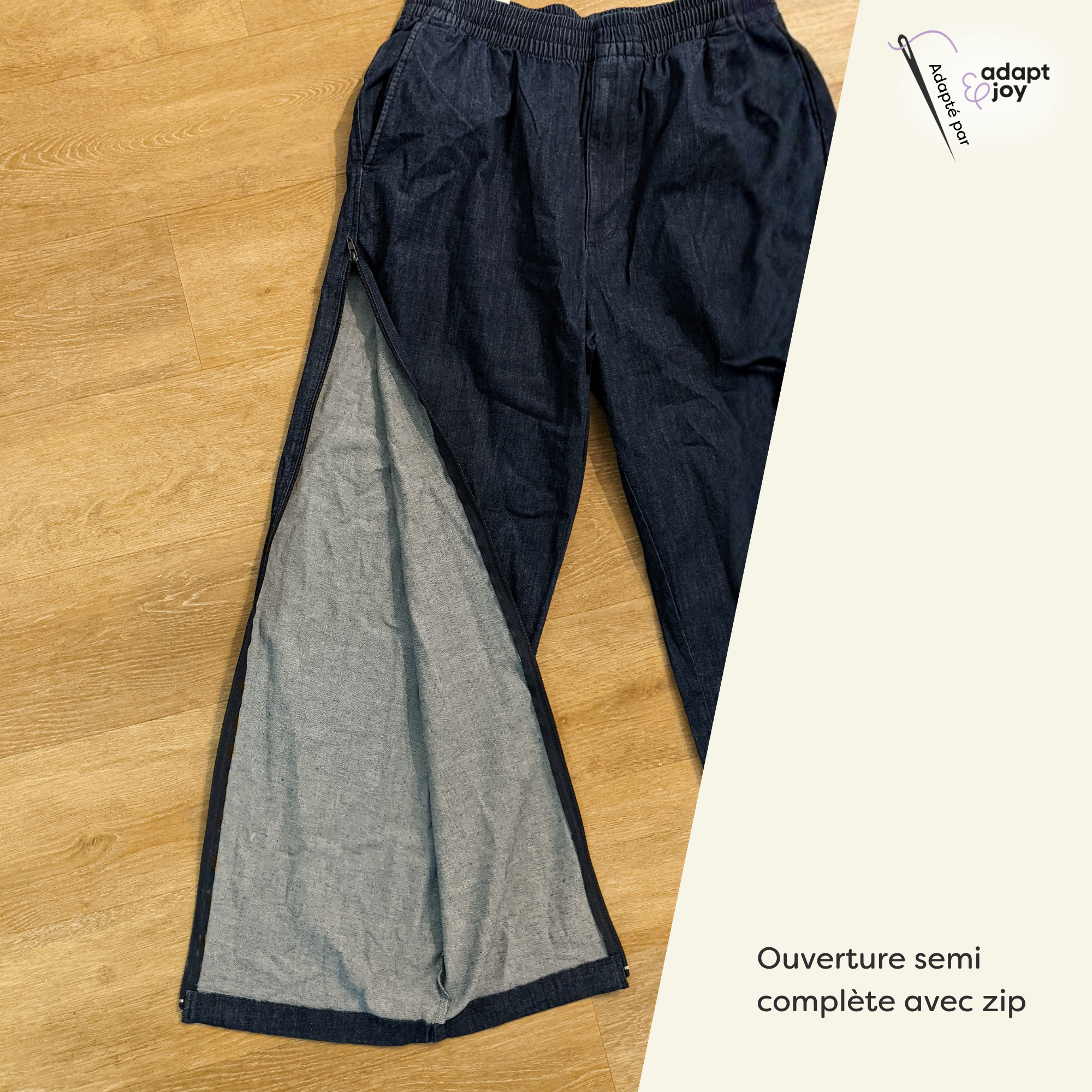 Pantalon : Ouverture semi complète avec zip pour handicap