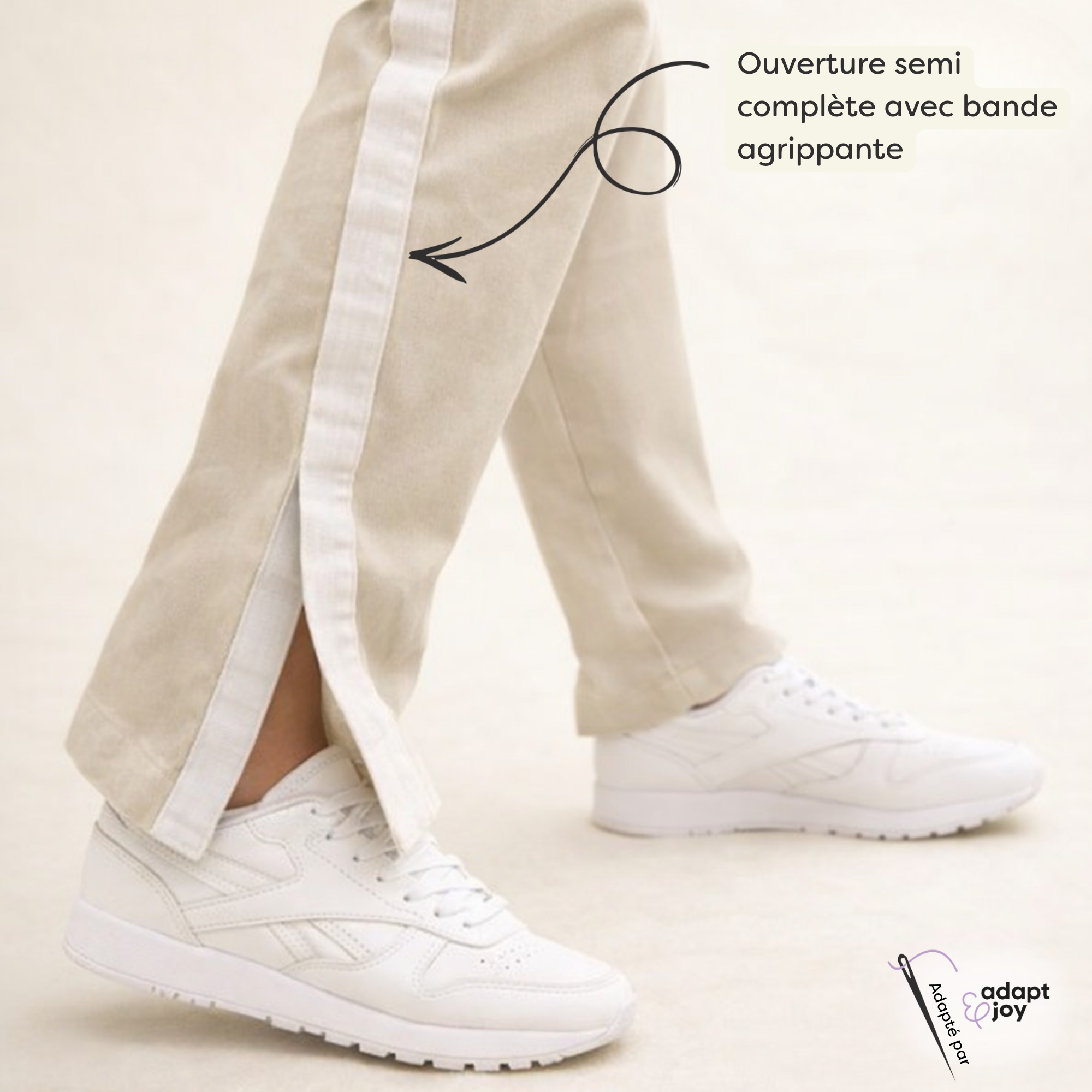 Pantalon Ouverture semi complète avec bande agrippante pour handicap