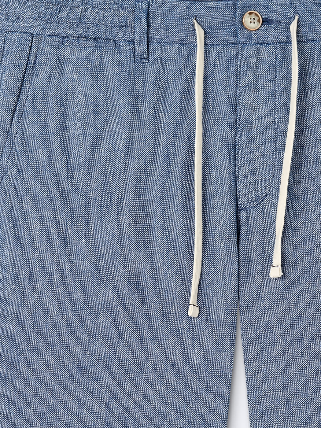 Pantalon bleu coton lin Devred adapté handicap senior par Adapt & Joy, confortable et facile à enfiler.