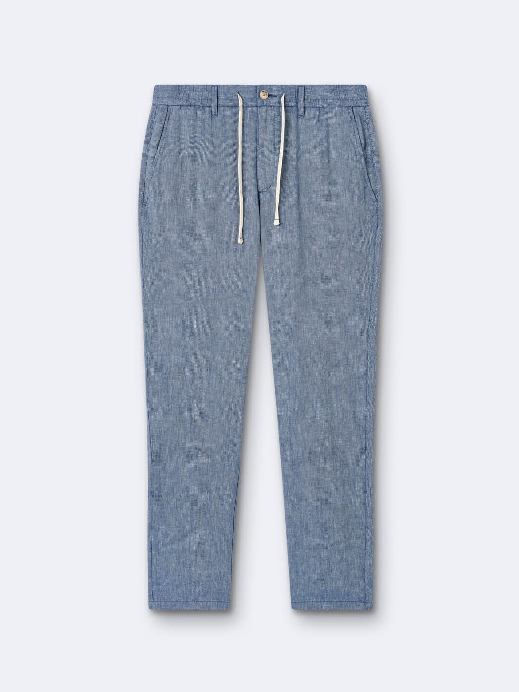 Pantalon bleu coton lin Devred adapté handicap senior par Adapt & Joy, confortable et facile à enfiler.