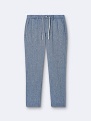 Pantalon bleu coton lin Devred adapté handicap senior par Adapt & Joy, confortable et facile à enfiler.