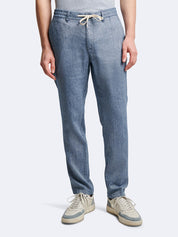 Pantalon bleu coton lin Devred adapté handicap senior par Adapt & Joy, confortable et facile à enfiler.